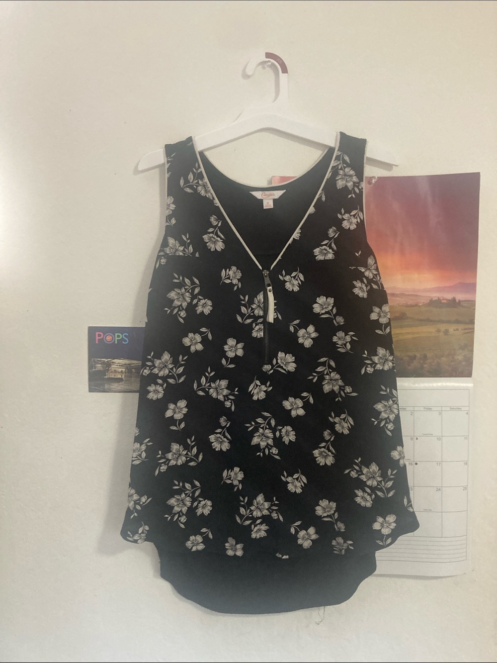 Candie's Black Floral Zip-Front Tank Top